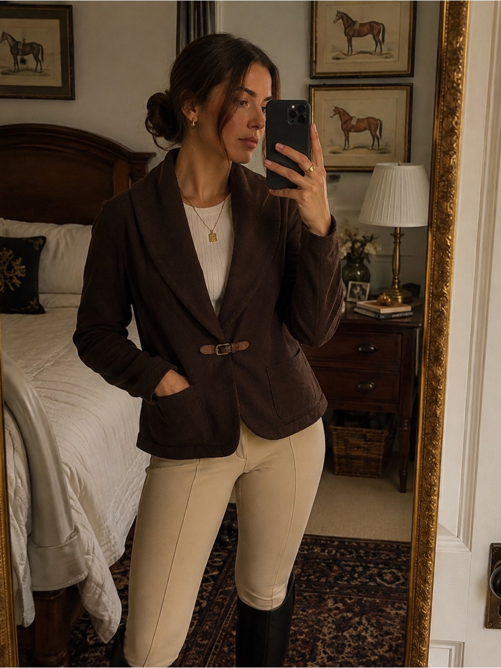 Lauren Ralph Lauren Brown Shawl Collar Toggle Cotton Jacket XL Equestrian Preppy